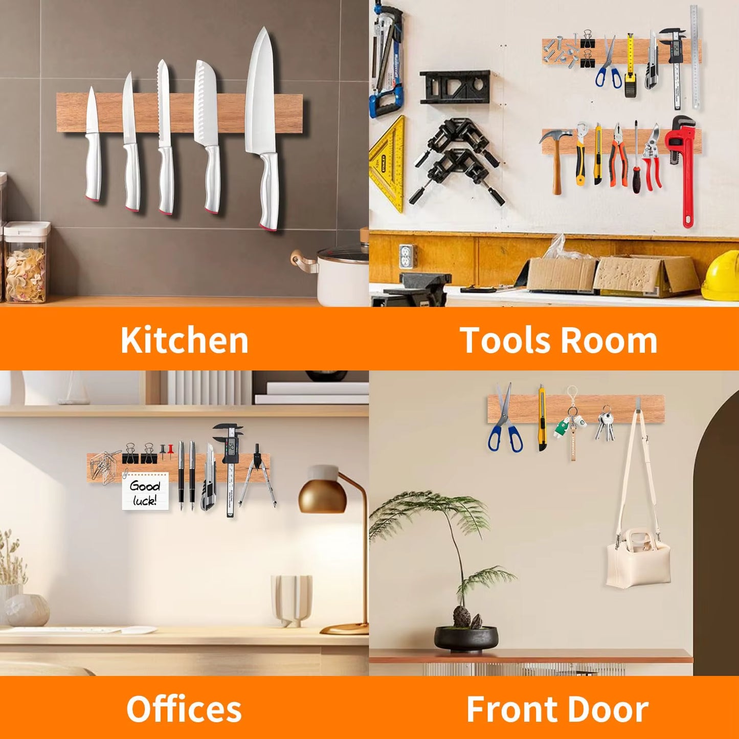 Magnetyczny uchwyt na noże z orzecha