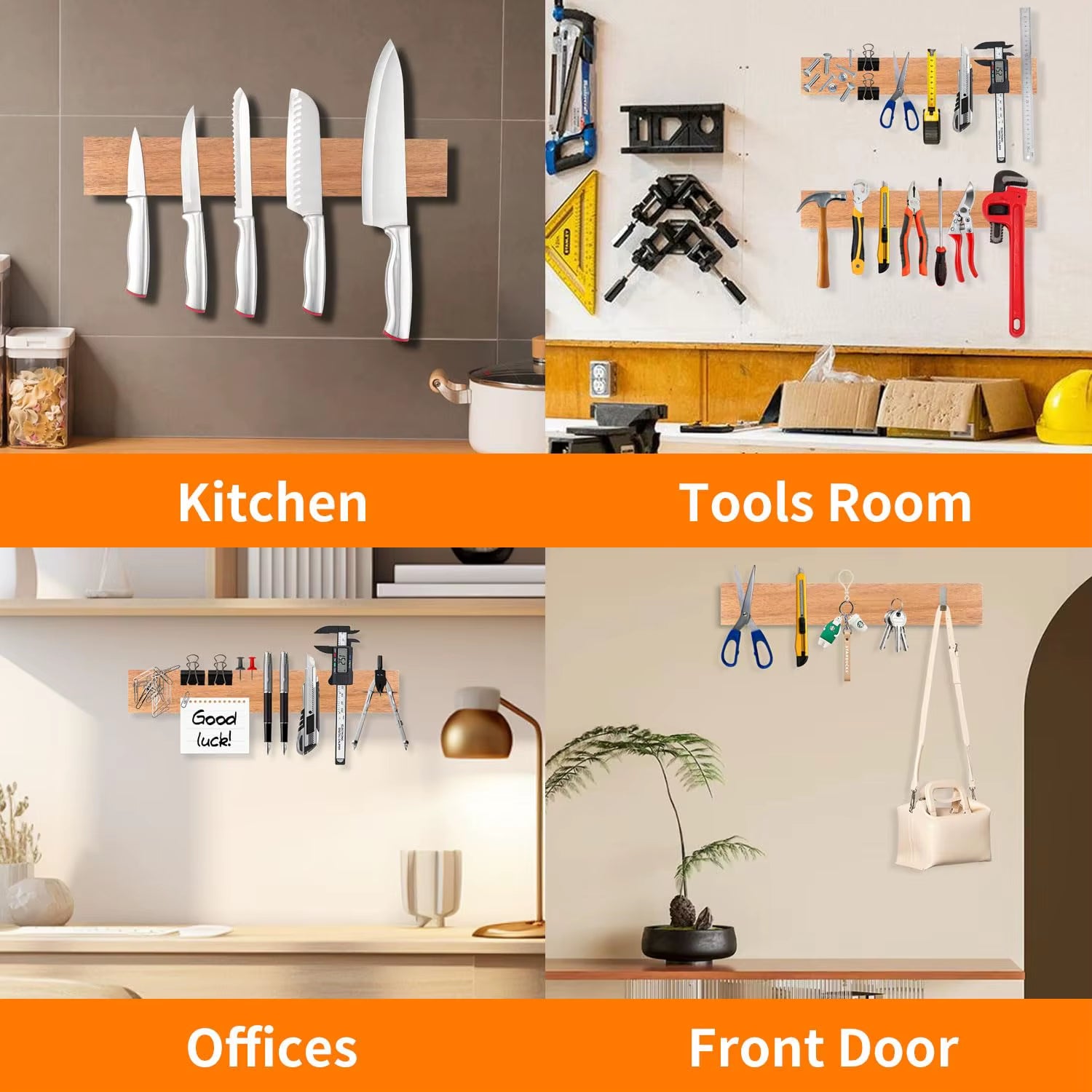 Magnetyczny uchwyt na noże z orzecha